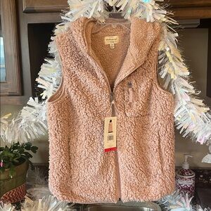 Weatherproof Vintage Sherpa Jacket Fluffy Hoodie Rose Pink Vest Womens New